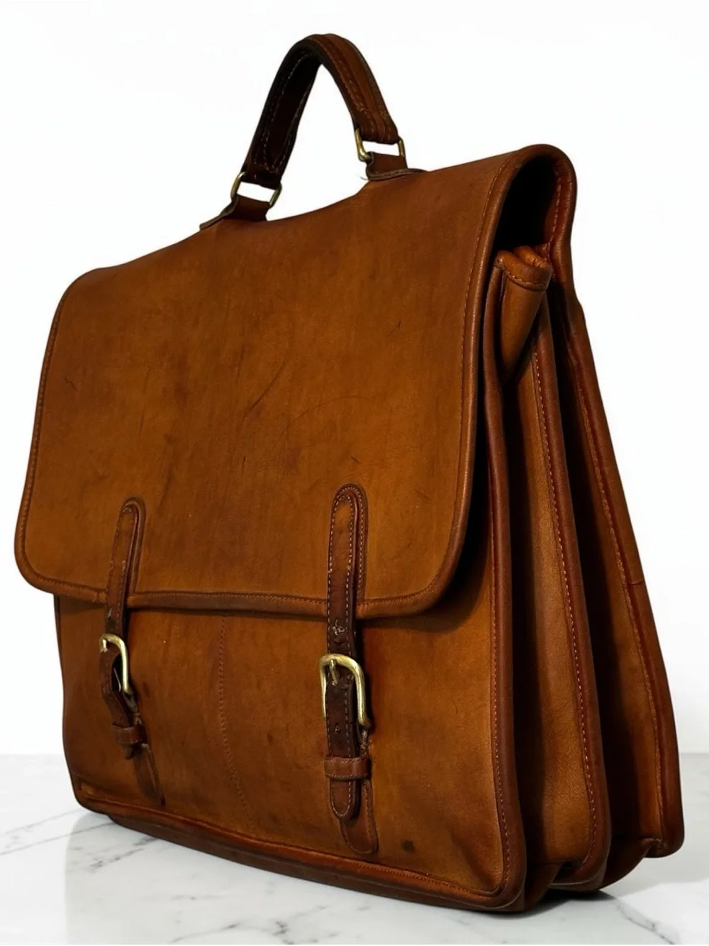1980s COACH Cognac Leather Briefcase USA Vintage Bag Attache No. 028-8921